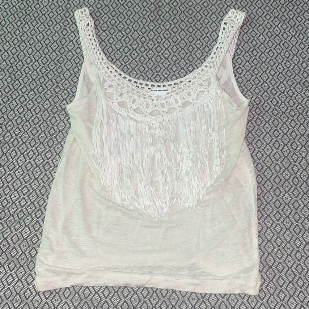 Club Monaco gentle used White Fringe Crochet Tank Top- Good condition